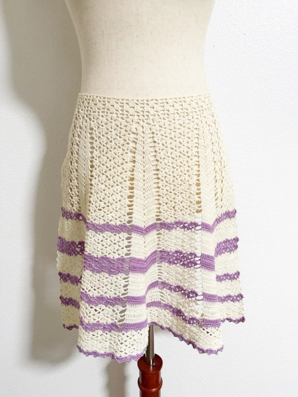 Vintage Handmade Crocheted Striped Cottagecore Apron
